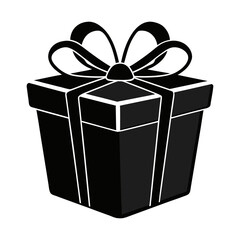 Black Gift Box Icon with Ribbon Bow Isolated Vector .Gift Box Silhouette Icon .Holiday Present Vector Design.
