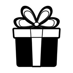 Black Gift Box Icon with Ribbon Bow Isolated Vector .Gift Box Silhouette Icon .Holiday Present Vector Design.