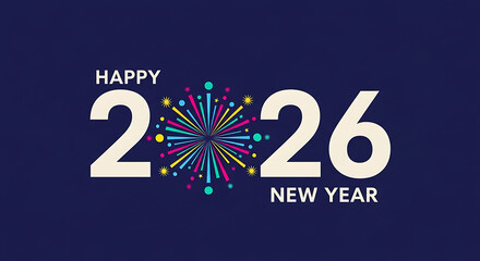 Happy 2026 new year greeting with colorful festive fireworks