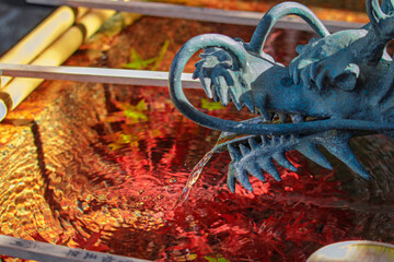 京都、五條天神宮の手水舎と龍