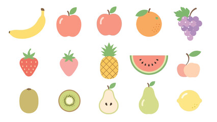 Set of flat fruit icons vector illustration of healthy food isolated on white background