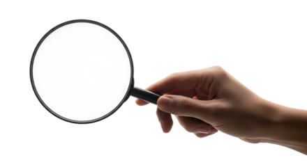 Magnifying glass held by a hand on a black background object