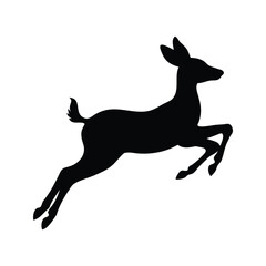 Dramatic Silhouette of a Graceful Deer Leaping Across a White Background, fawn leaping silhouette vector illustration