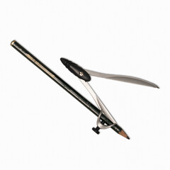 A compass holding a pencil on a white surface, photographed close-up to show how the drawing tool is used for precise measurement and design