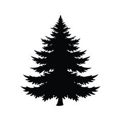 Silhouette of an evergreen tree featuring a symmetrical and stylized shape, pine tree silhouette vector illustration