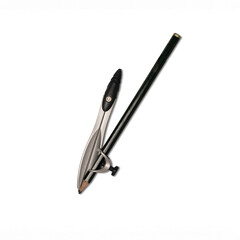 A compass holding a pencil on a white surface, photographed close-up to show how the drawing tool is used for precise measurement and design