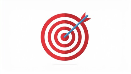 Target with arrow hitting the center bullseye icon in flat design style