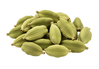 Pile of Whole Green Cardamom Pods Isolated on a White Background &ndash; High-Resolution Spice Photography
