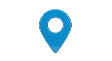 Blue map pointer PNG isolated on transparent background, location pin icon for navigation and travel apps