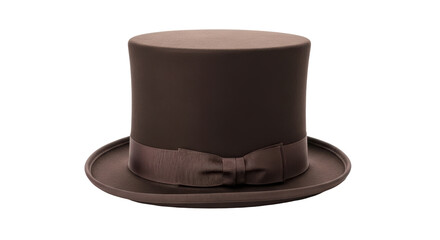 Elegant brown top hat isolated PNG, vintage formal headwear for costume party and theatrical performance on transparent background