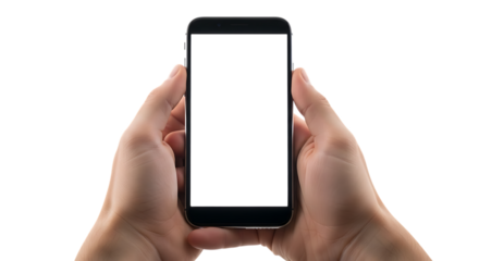 Smartphone in hand mockup isolated on black background studio shot