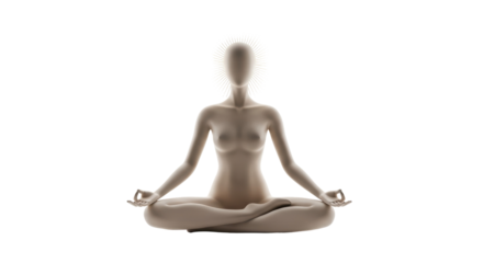 Meditating figure with halo isolated PNG, spiritual enlightenment and inner peace concept on transparent background