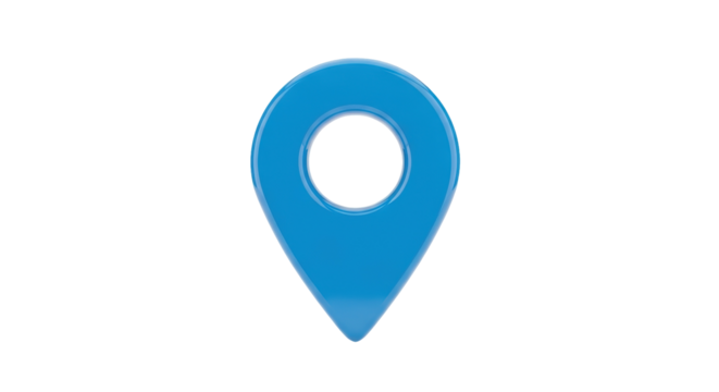 Blue map pointer PNG isolated on transparent background, location pin icon for navigation and travel apps