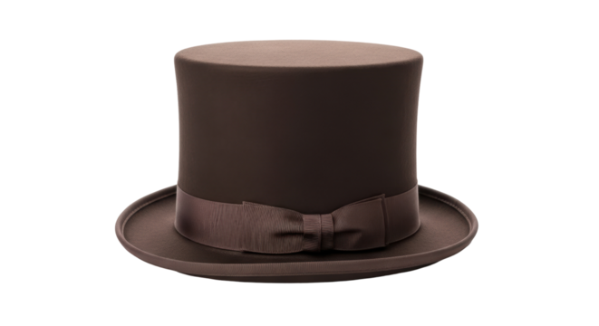 Elegant brown top hat isolated PNG, vintage formal headwear for costume party and theatrical performance on transparent background
