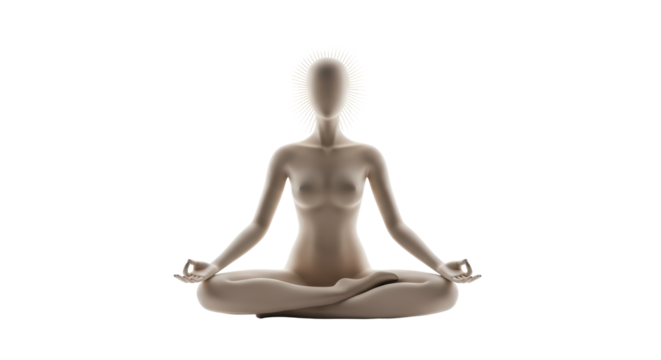 Meditating figure with halo isolated PNG, spiritual enlightenment and inner peace concept on transparent background