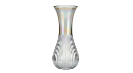 Elegant iridescent glass vase isolated PNG, decorative flower container with ribbed design on transparent background