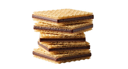 Stack of chocolate wafer cookies isolated PNG, crispy dessert snack with cocoa filling on transparent background, sweet treat for confectionery