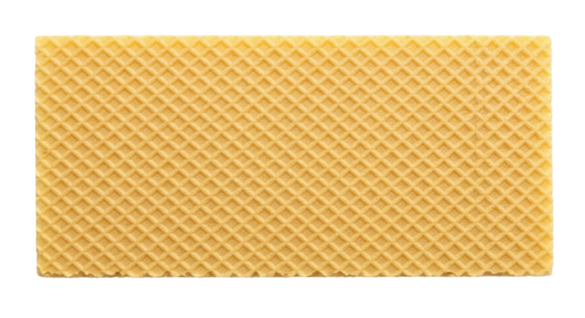 Crispy rectangular wafer biscuit isolated PNG, sweet snack with waffle texture on transparent background for dessert and confectionery use