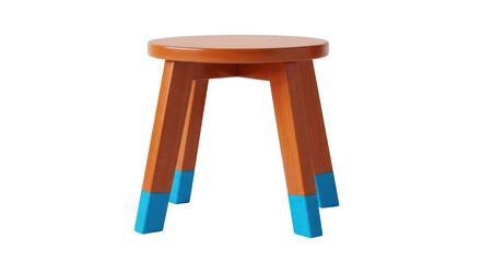 Wooden stool with blue accents isolated PNG, modern furniture for kids room or playroom decor on transparent background