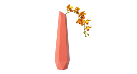 Elegant coral vase with yellow orchids isolated PNG, modern home decor and floral arrangement for interior design projects