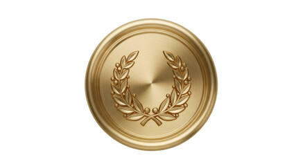 Golden laurel wreath coin PNG isolated on transparent background, victory symbol for awards,...