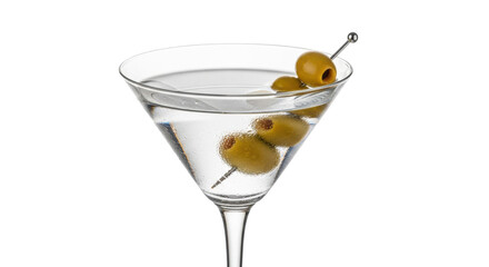 Classic martini cocktail with green olives isolated PNG, alcoholic beverage with gin or vodka on transparent background for bar menu and party invitations