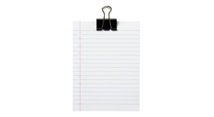 Lined notepad paper with binder clip PNG isolated on transparent background, stationery for notes and reminders