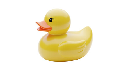 Yellow rubber duck isolated PNG, cute bath toy for kids and babies on transparent background, cheerful and playful design element