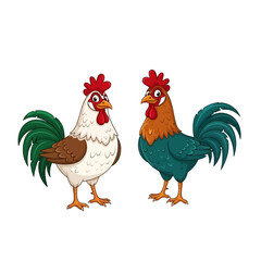 Two happy cartoon roosters vector illustration