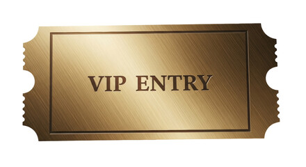 Golden VIP entry ticket PNG isolated on transparent background, exclusive pass for special event or premium access