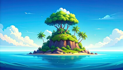 Tropical island scenery with lush vegetation and serene turquoise waters