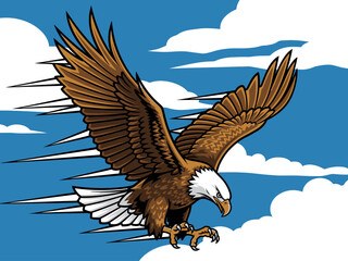 Dynamic Swooping Bird Vector Illustration Detailed Wings in Motion