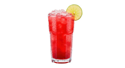 Refreshing red cocktail with ice and lime isolated PNG, summer drink for party and bar menu on transparent background