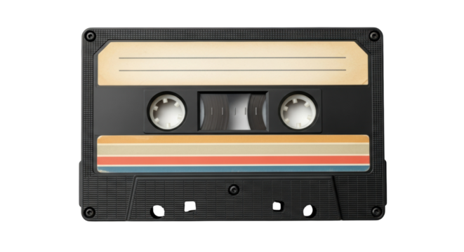 Retro audio cassette tape isolated PNG, vintage music storage device for 80s and 90s nostalgia design projects