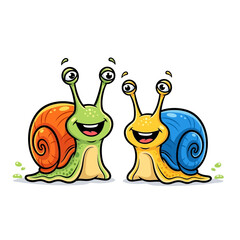 Two cheerful cartoon snails vector illustration