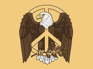 Eagle Holding Olive Branch Peace Symbol Vector Illustration Art Modern Minimalist Style