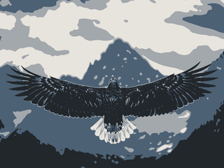 Eagle Top View Vector Illustration with Wide Wings Detailed Bird Vector Art