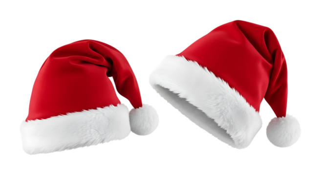 Two Red Santa Claus Hats Isolated on Black Background Holiday Cheer