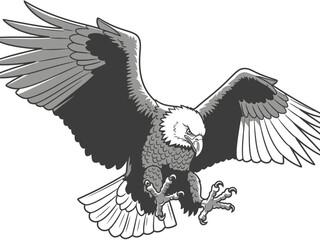 Detailed Bird of Prey Vector Illustration Attacking with Wings Spread Vector Art
