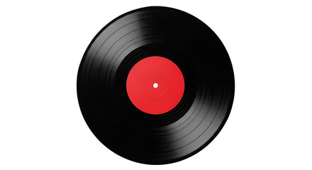 Obraz premium Vintage black vinyl record with a red center on black background