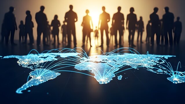 Global business team with worldwide network and connectivity