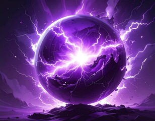 A cosmic orb crackling with energy, surrounded by purple lightning