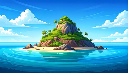 Serene tropical island landscape with crystal blue water under the clear sky