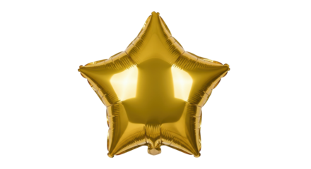 Golden star balloon isolated PNG on transparent background, festive party decoration for celebrations and special occasions