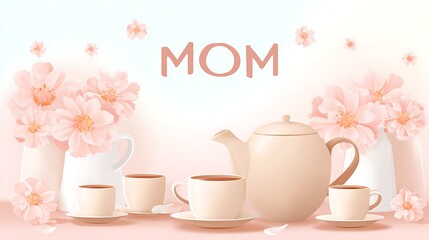 Gentle Mother's Day Tea Time with Pink Flowers