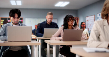 Fototapeta premium Multiethnic Students Smiling In University Classroom