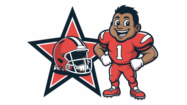 Cartoon Football Player with Helmet Against Star Background Sports Mascot for Super Bowl Sunday
