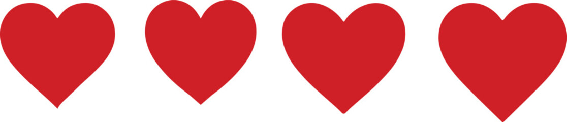 Red heart icons set featuring love, romance, and care symbols on white background.