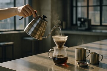 Modern kitchen pour over coffee setup