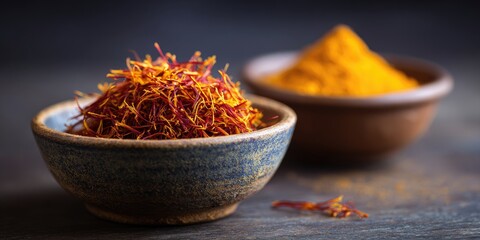 Saffron harvesting techniques mediterranean region ceramic bowls culinary arts close-up view exploring the use of ceramic bowls for saffron presentation